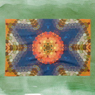 Paño De Cocina Hex Mandala Naranja azul y rojo