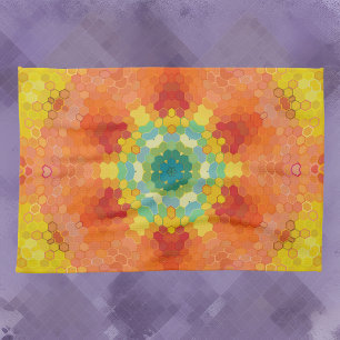 Paño De Cocina Hex Mandala Naranja Rojo amarillo y azul