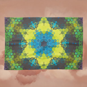 Paño De Cocina Hex Mandala Verde Amarillo y Azul