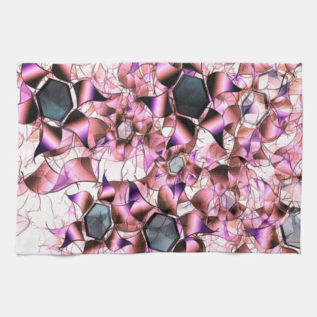 Paño De Cocina Hexagones rodeados de formas petales rosadas (Horizontal)