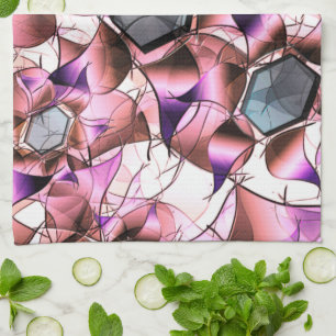 Paño De Cocina Hexagones rodeados de formas petales rosadas