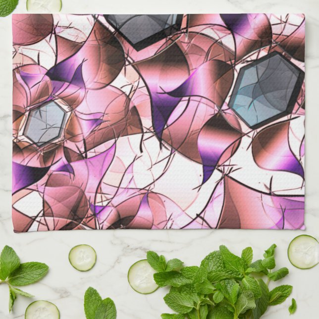 Paño De Cocina Hexagones rodeados de formas petales rosadas (Doblado)