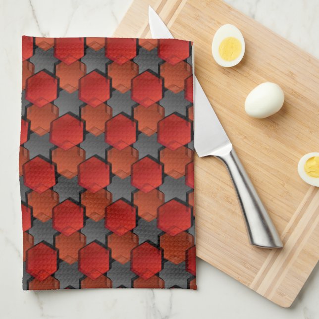 Paño De Cocina Hexagones rojos y "estrella gris" que se abruman (Doblado Cuarto)