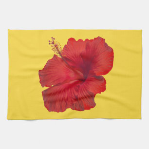 Paño De Cocina Hibisco rojo en plantilla del amarillo del ánimo
