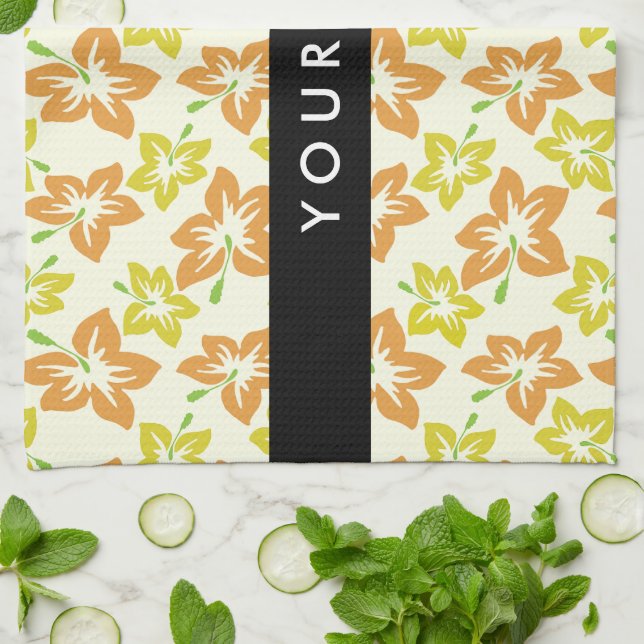 Paño De Cocina Hibiscus amarillo, Naranja Hibiscus, su nombre (Doblado)