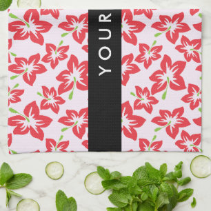 Paño De Cocina Hibiscus Rojo, Flores Rojas, tu nombre