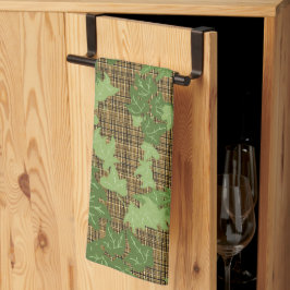 Paño De Cocina Hiedra verde sobre placa dorada marrón