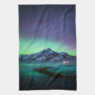 Paño De Cocina Hielo y nieve Aurora Borealis Vía Láctea Islandi