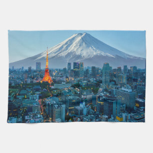 Paño De Cocina Hielo y nieve Línea Skyline Mt. Fuji y Tokio