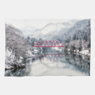 Paño De Cocina Hielo y nieve   Puente rojo en invierno, Japón