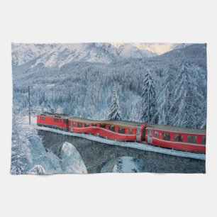 Paño De Cocina Hielo y nieve   Red Bernina Express Train Suiza