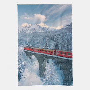 Paño De Cocina Hielo y nieve   Red Bernina Express Train Suiza