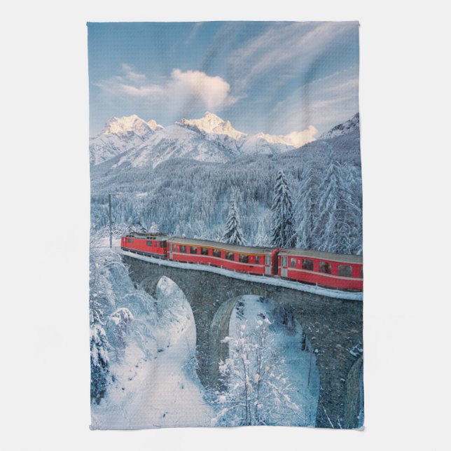 Paño De Cocina Hielo y nieve | Red Bernina Express Train Suiza (Vertical)