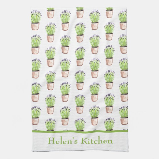 Paño De Cocina Hierba de lavanda planta Acuarela Rústica (Vertical)