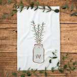 Paño De Cocina Hierbas aromáticas en el monograma de Jar<br><div class="desc">Una toalla de cocina con encanto vintage,  con el romero de hierbas en un frasco de albañil y el listón rosado,  lo que hace de esta toalla un complemento perfecto para una decoración de inspiración campestre.</div>