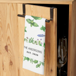 Paño De Cocina Hierbas Especias Acuarela Nombre de Familia Person
