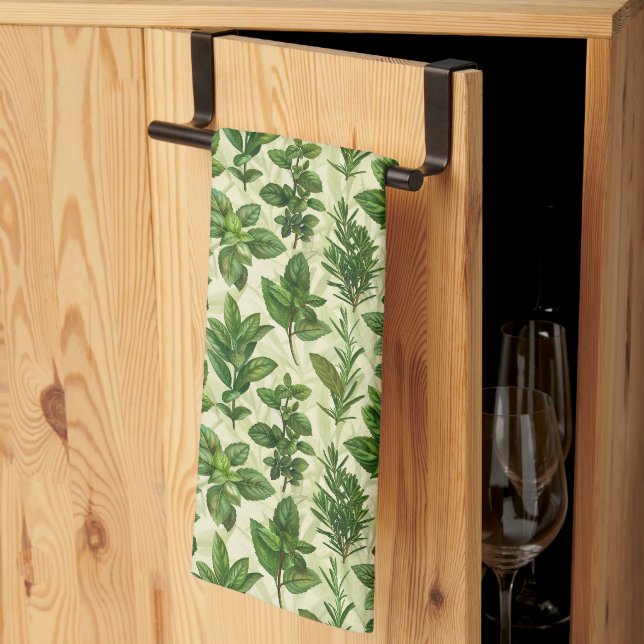 Paño De Cocina Hierbas Verdes Frescas (Pliegue de tercios)