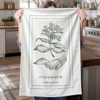 Paño De Cocina Hierbas y especias Planta Cinnamón Verde