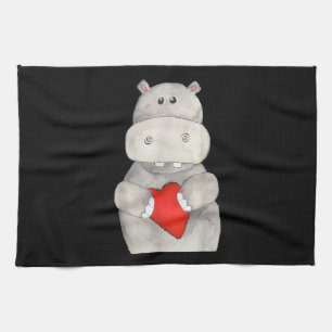 Paño De Cocina Hippo cutáneo Hipopótamo Sujeto corazón Love Hip