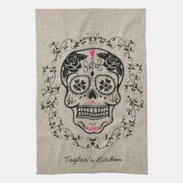 Paño De Cocina Hipster Sugar Skull Personalizado