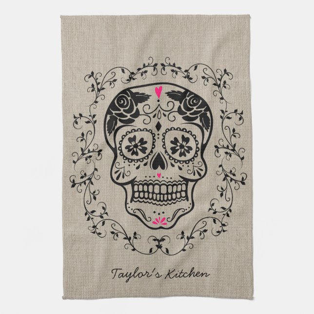 Paño De Cocina Hipster Sugar Skull Personalizado (Vertical)