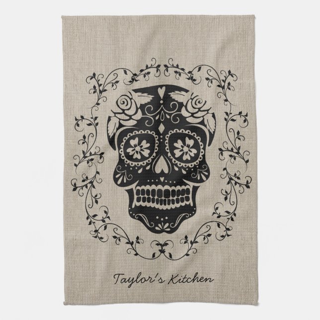 Paño De Cocina Hipster Sugar Skull Personalizado (Vertical)