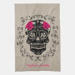 Paño De Cocina Hipster Sugar Skull Personalizado