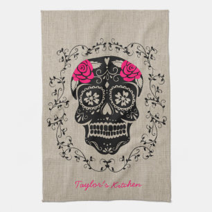 Paño De Cocina Hipster Sugar Skull Personalizado
