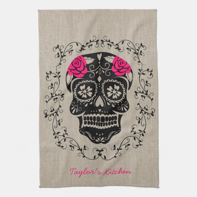 Paño De Cocina Hipster Sugar Skull Personalizado (Vertical)