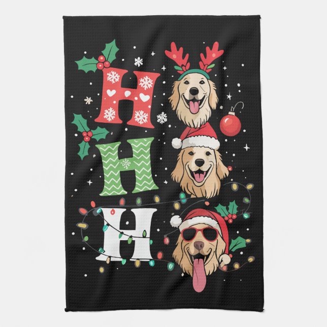 Paño De Cocina Ho Ho Ho Retrievers Golden Xmas (Vertical)