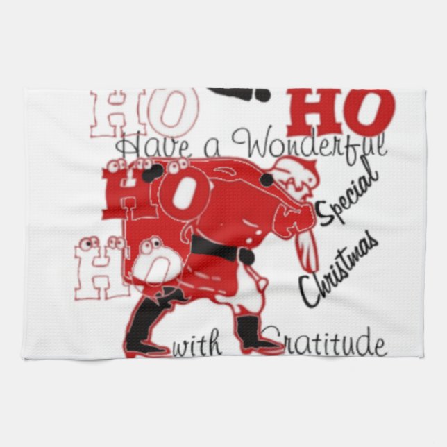 Paño De Cocina HO HO HO tiene Navidades maravillosos con gratitud (Horizontal)