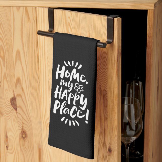 Paño De Cocina ¡HOGAR, mi lugar feliz! Lettering Elegant Black (Pliegue de tercios)