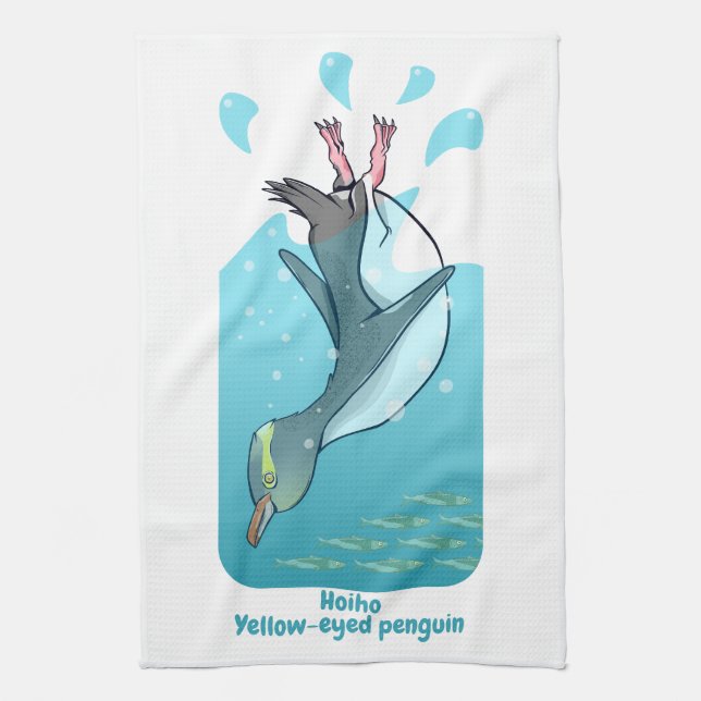 PAÑO DE COCINA HOIHO YELLOW OYED PENGUIN SWIMMING (Vertical)