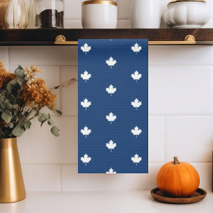 Paño De Cocina Hoja Blanca de Arce de Canadá sobre Patrón Azul