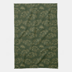 Paño De Cocina Hoja Botánica de Oro Verde Esmeralda Lujosa