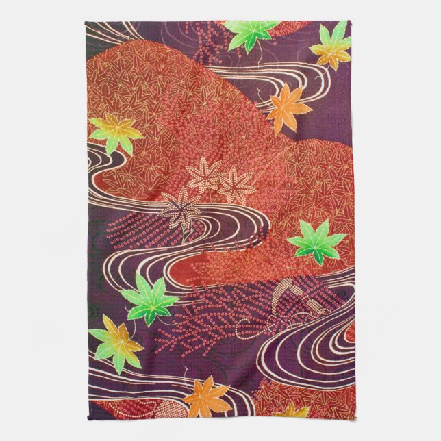 Paño De Cocina Hoja de arce y agua corriente, diseño japonés (Vertical)