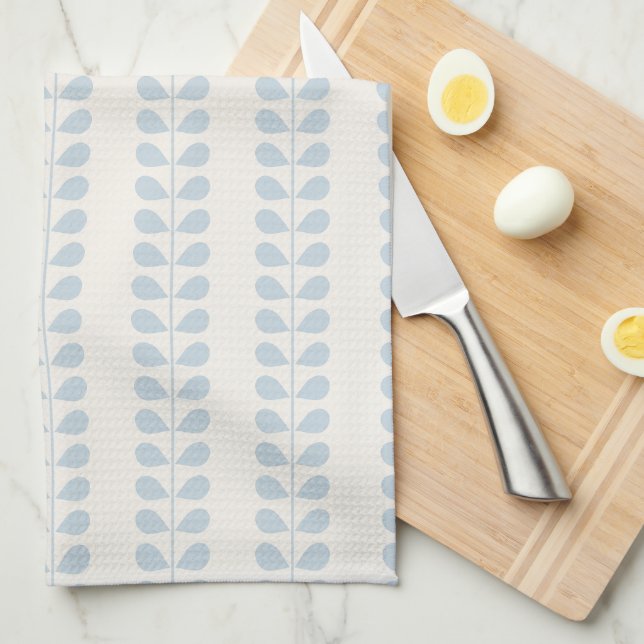 Paño De Cocina Hoja de raya azul claro (Doblado Cuarto)