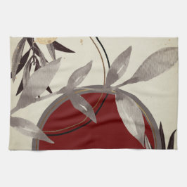 Paño De Cocina Hojas acuáticas artísticas de Borgoña y Crema