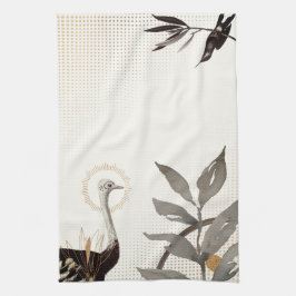 Paño De Cocina Hojas acuáticas artísticas marfileñas y doradas