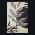 Paño De Cocina Hojas acuáticas artísticas | Negro e Marfil<br><div class="desc">La moderna toalla de cocina presenta un diseño artístico de acuarela zen en una paleta de color negro y gris con una hoja de acuarela zen y una composición de círculo geométrico con tonos negros y grises con acentos negros y dorados sobre un fondo de lino beige. Añada un toque...</div>