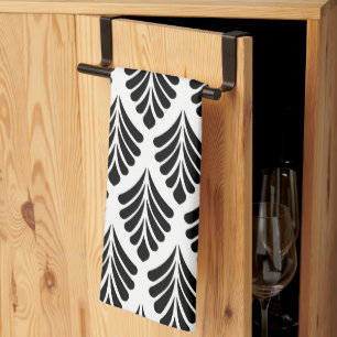 Paño De Cocina Hojas Blanco y Negro Minimalista