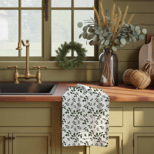 Paño De Cocina Hojas con patrón blanco verde monograma
