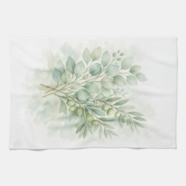 Paño De Cocina Hojas de acuarela botánica Pastel Greenery