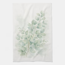 Paño De Cocina Hojas de acuarela botánica Pastel Greenery