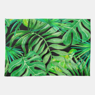 Paño De Cocina Hojas de acuarela tropical: Elegancia sin costura.