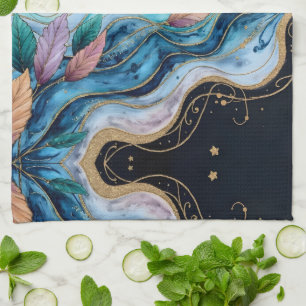 Paño De Cocina Hojas de color en azul