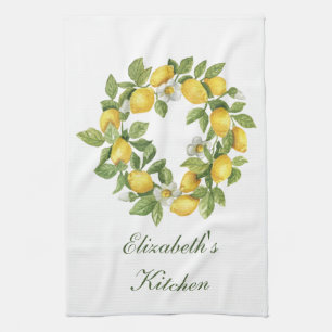 Paño De Cocina Hojas de corona de limón personalizadas con flores
