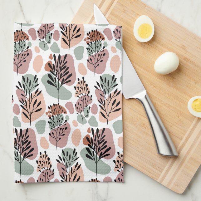 Paño De Cocina Hojas de dispersión y formas orgánicas (Doblado Cuarto)