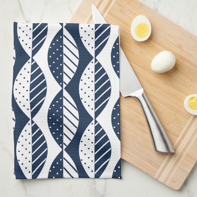 Paño De Cocina Hojas de estilo escandinavo, azul marino y blanco (Doblado Cuarto)