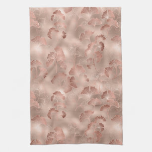 Paño De Cocina Hojas de Ginkgo doradas rosadas elegantes botánica